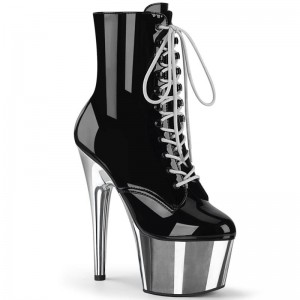 Pleaser Adore-1020 Stiefel Damen Schwarz Silber | KTLQAGBIC