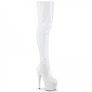 Pleaser Bejeweled-3000-7 Overknee Stiefel Damen Weiß | VLOEKAFOW