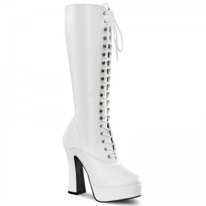 Pleaser Electra-2020 Vegan Leather Kniehohe Stiefel Damen Weiß | TXCPRKYOW