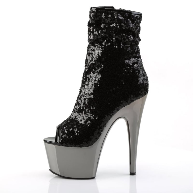 Pleaser Adore-1008SQ Stiefel Damen Schwarz Grau | IOEUFLTKQ