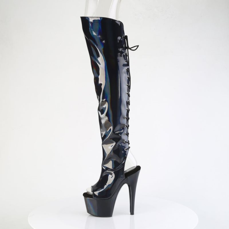 Pleaser Adore-3019HWR Stretch Holo Overknee Stiefel Damen Schwarz | ZSDIEMLBO