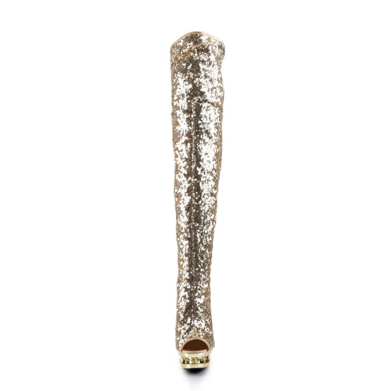 Pleaser Blondie-R-3011 Overknee Stiefel Damen Gold | CWVAPHWTO
