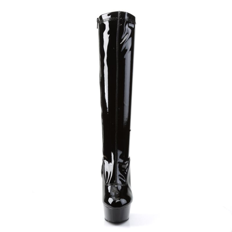Pleaser Delight-2000 Kniehohe Stiefel Damen Schwarz | BRNDREKVA