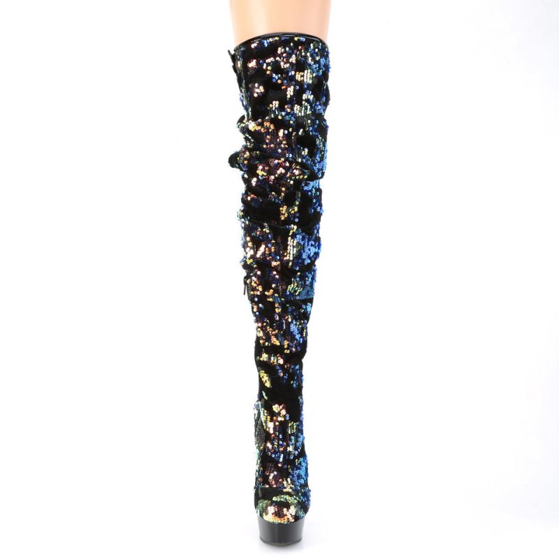 Pleaser Delight-3004 Overknee Stiefel Damen Blau Schwarz | HFLIQTMJI