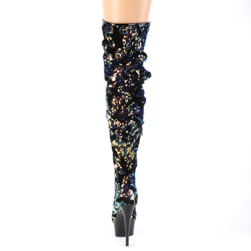 Pleaser Delight-3004 Overknee Stiefel Damen Blau Schwarz | HFLIQTMJI