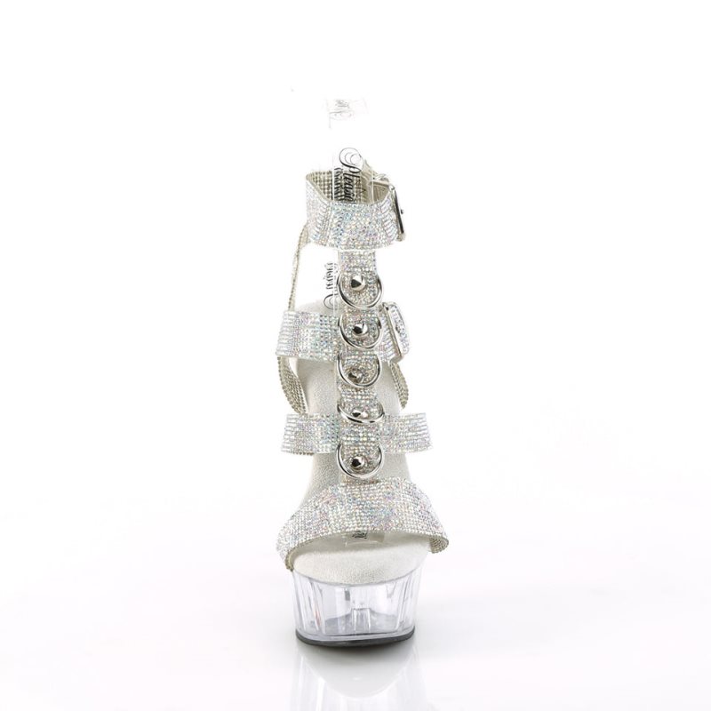 Pleaser Delight-656RS Rhinestones Plateau High Heels Damen Silber | RGMQNMKIR