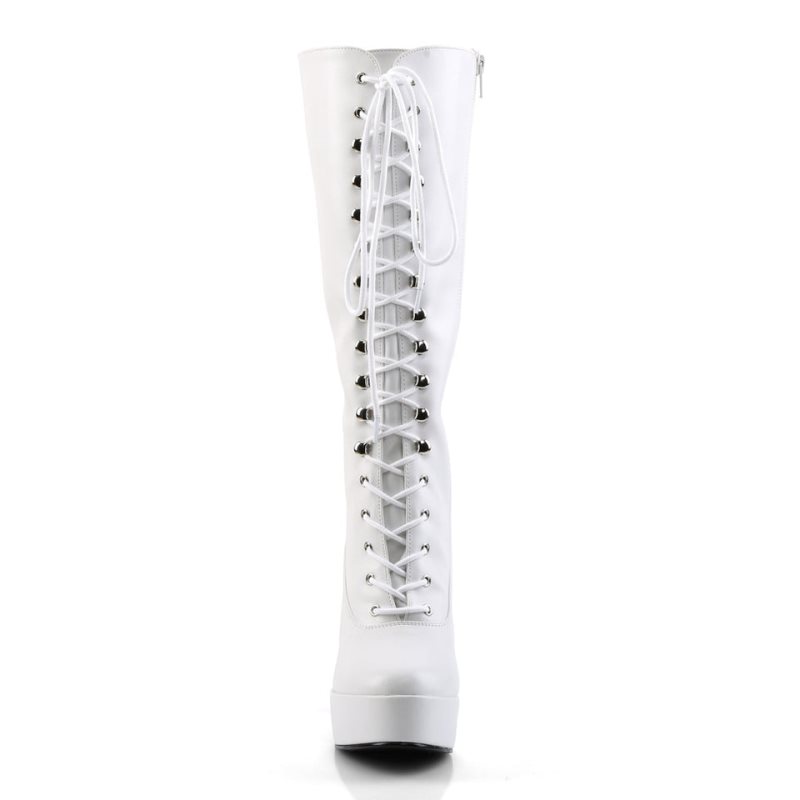 Pleaser Electra-2020 Vegan Leather Kniehohe Stiefel Damen Weiß | TXCPRKYOW