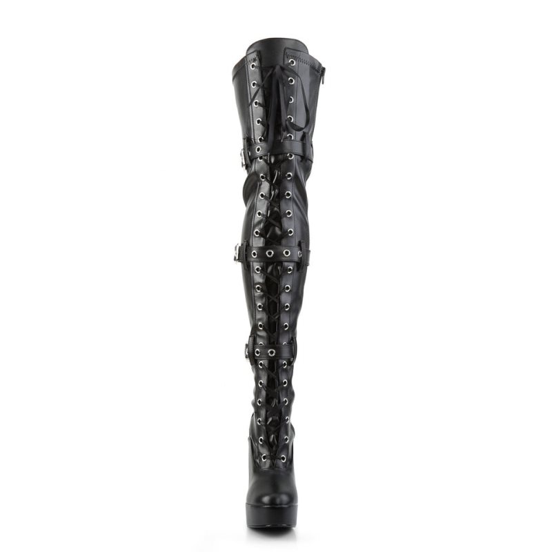 Pleaser Electra-3028 Vegan Leather Overknee Stiefel Damen Schwarz | JPISVDJLP