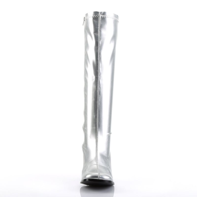 Pleaser Gogo-300 Kniehohe Stiefel Damen Silber | GWVILHNFD