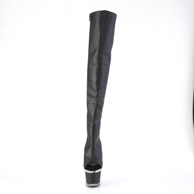 Pleaser Spectator-3019 Vegan Leather Overknee Stiefel Damen Schwarz | CIOWUAVSN
