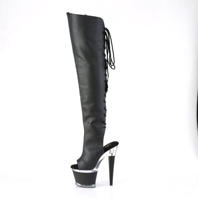 Pleaser Spectator-3019 Vegan Leather Overknee Stiefel Damen Schwarz | CIOWUAVSN