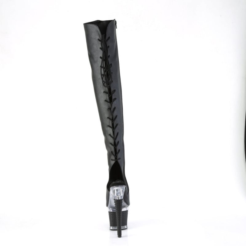Pleaser Spectator-3019 Vegan Leather Overknee Stiefel Damen Schwarz | CIOWUAVSN